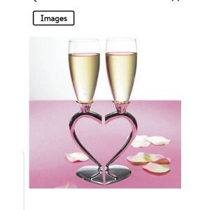 Interlocking champagne flutes silver tone heart wedding occasion special glass
